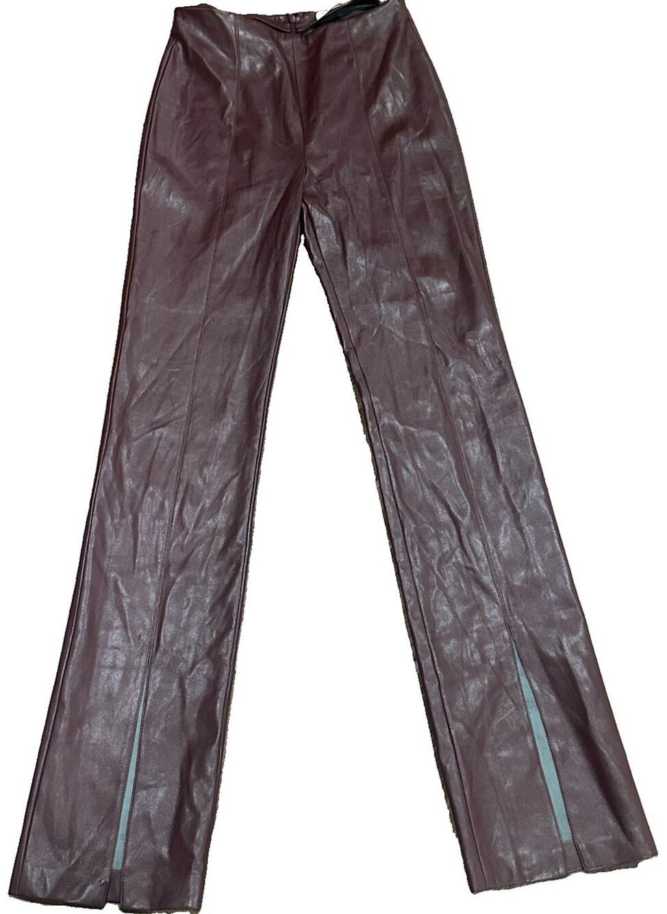 Amanda Uprichard Faux Leather Split Hem Flare Pants Size S Burgundy Wine